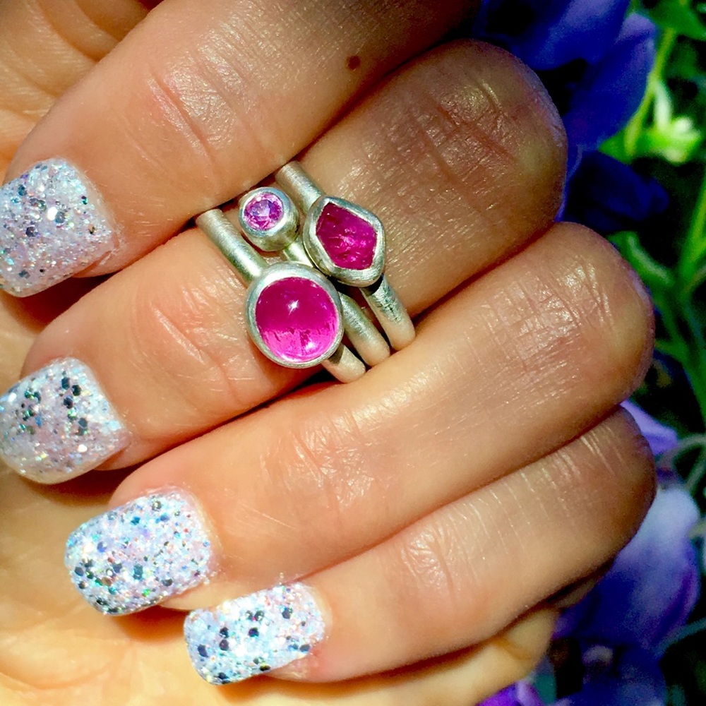 NATURAL RARE HOT PINK SAPPHIRE MATTE STERLING RING - Picture 2 of 8